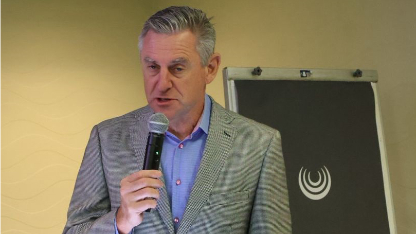 Michael Meyer, the Managing Director of Stillwater Sports, addresses the delegates.